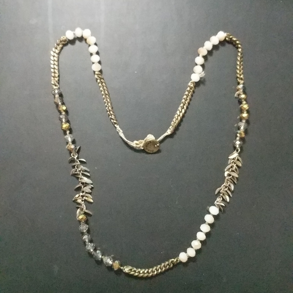 Chloe + Isabel Crystal Chain Leaf Neutral Tones Statement Necklace